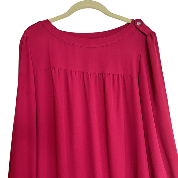 Loft Womens Chiffon Blouse Size Small Red Long Sleeve Pullover Blouson Hem - Picture 2 of 7
